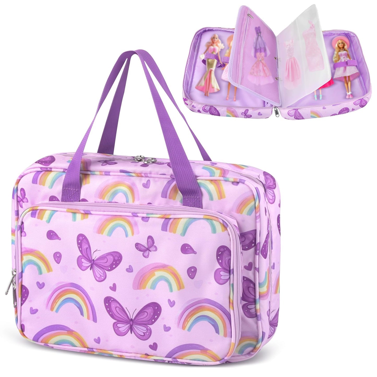Doll Carrying Case – Rainbow | Holds 6 Dolls & Accessories with Secure Straps