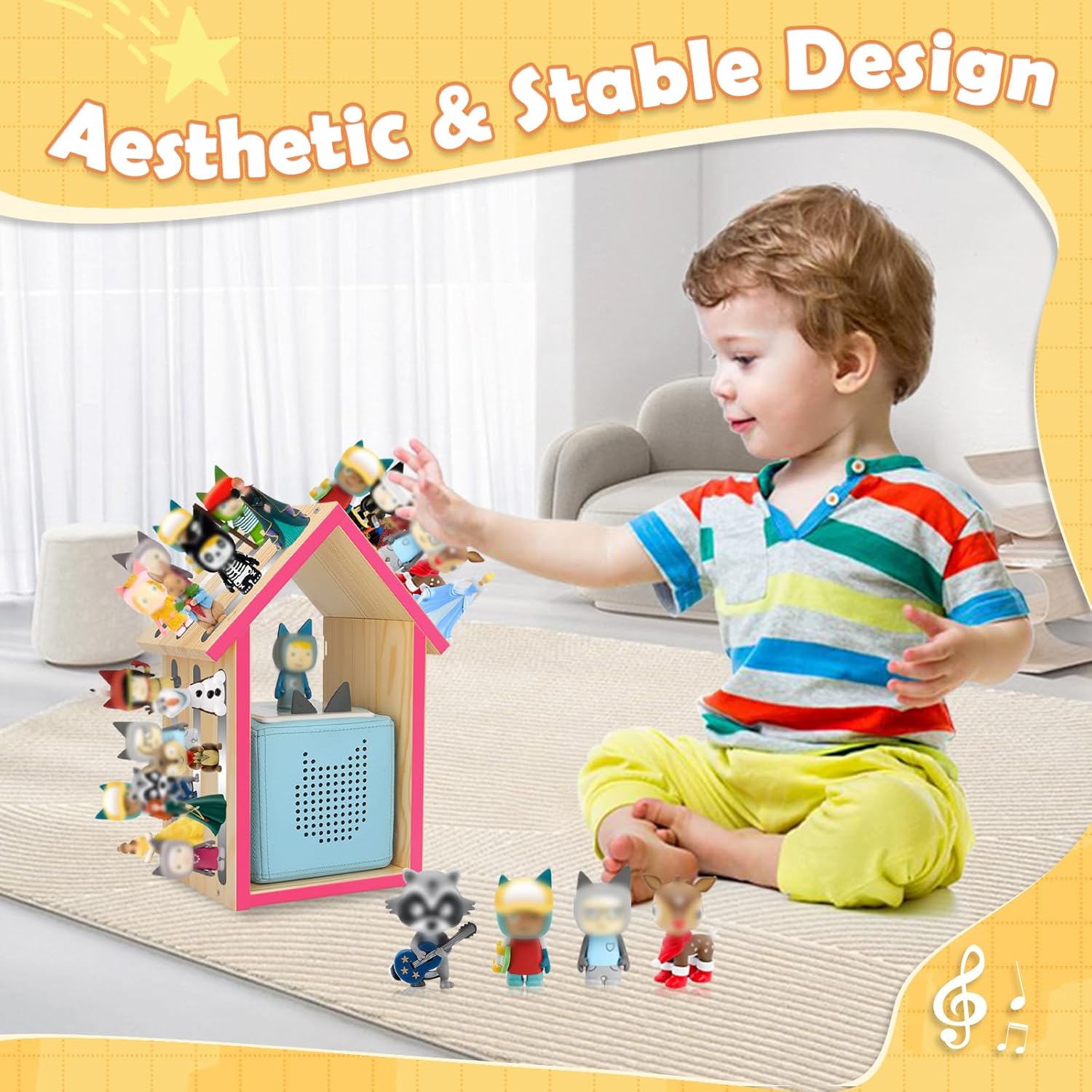 for Tonie Shelf,Tonies Storage for Creative Tonie Box 1 Toniebox 2 Magnetic Shelf for Tonie Figures,Characters,Wooden for Kids (Natural)