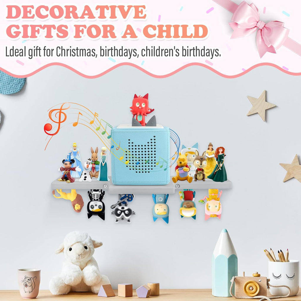 for Tonie Shelf,Tonies Storage for Toniebox 2/1,Tonies Magnetic Wall Shelf for Tonie Figures Characters,Wooden Hanging Shelf for Kids (Grey)