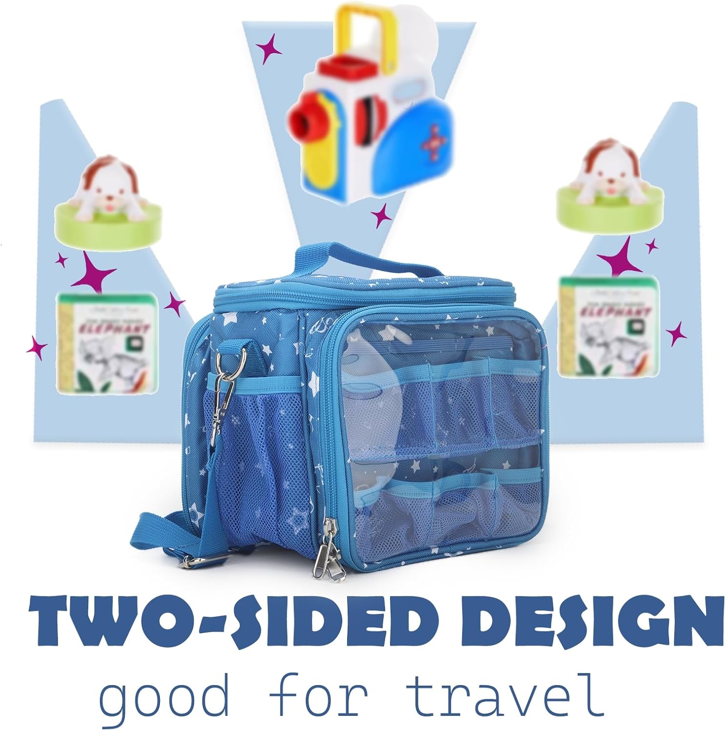 Carrying Case Compatible with Little Tikes Story Dream Machine Books Starter Set,Portable Storage Bag with Handle and Shoulder Strap for Storytime,Little Golden Book,Little Puppy Character (Blue)