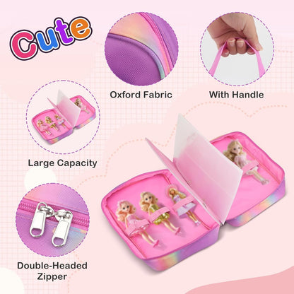 Doll Carrying Case – Rainbow | Holds 6 Dolls & Accessories with Secure Straps