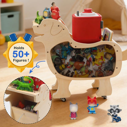 Kompatibel mit Tonies Holz-Rollhund Aufbewahrungsregal – Nachziehtier, Fasst über 50 Figuren + Zubehör
