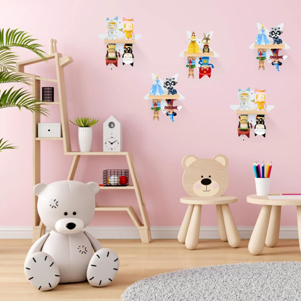 for Toniebox Starter Tonie Shelf Wall Mounted Set,Tonies Figures Tonies Storage,Magnetic Wooden Floating Shelves Compatible with Tonie box Player Character for Children Room (white- small star)