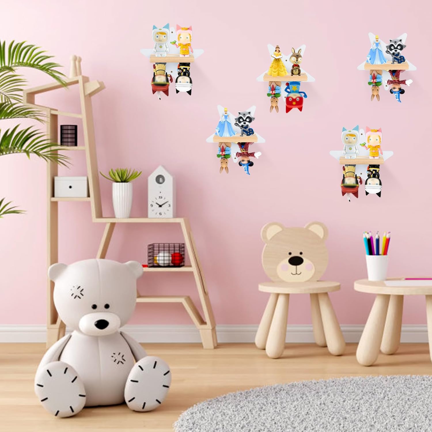 for Toniebox Starter Tonie Shelf Wall Mounted Set,Tonies Figures Tonies Storage,Magnetic Wooden Floating Shelves Compatible with Tonie box Player Character for Children Room (white- small star)