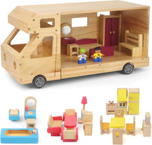 Wohnmobil Puppenhaus aus Holz – Rollendes Wohnmobil mit kompletter Möbelausstattung