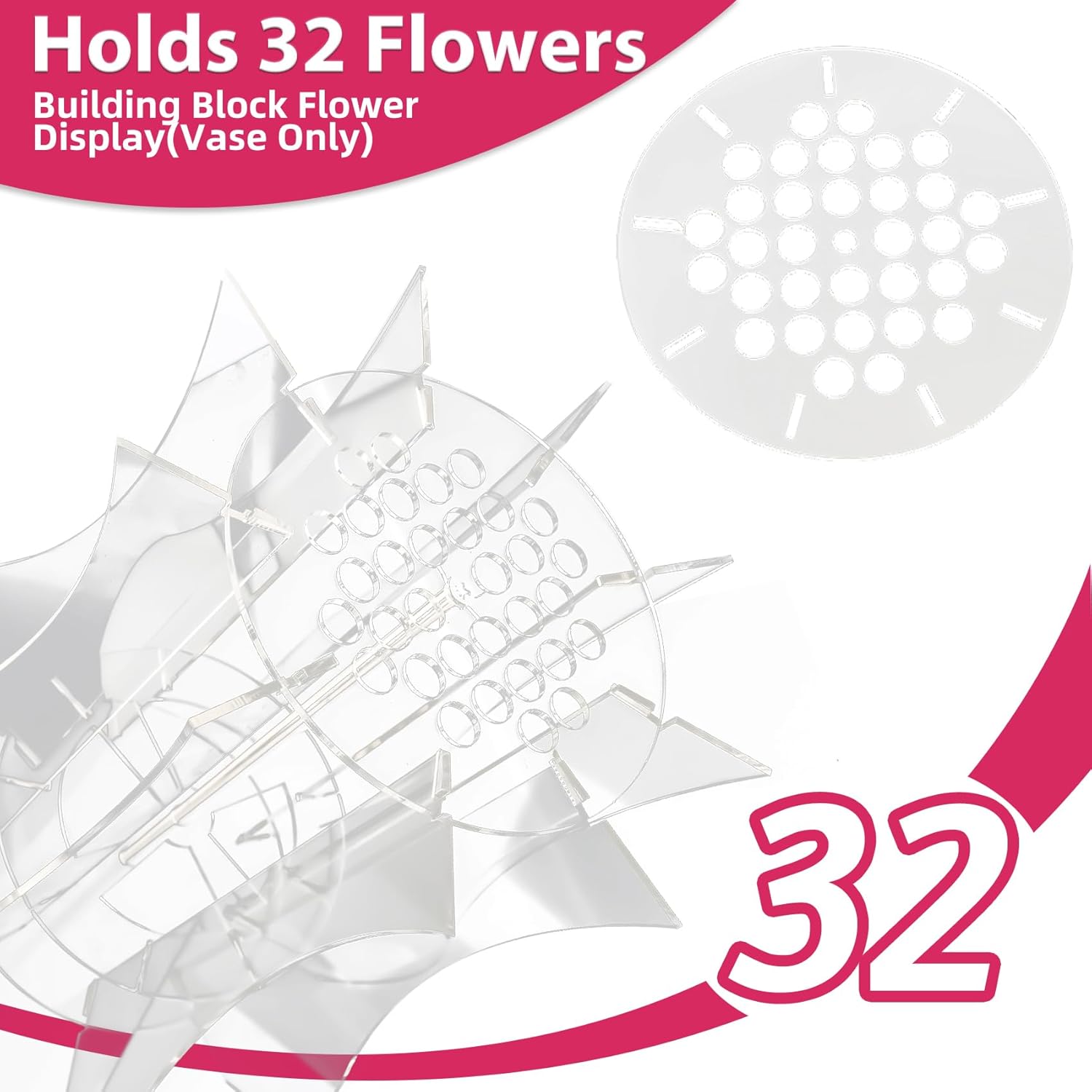 Vase Holder fit for Lego Flowers Bouquet - Acrylic Puzzle Vase fit for Lego Botanical Collection Building Set, Adult Gift Display Stand for Roses Orchid Sunflower Tulips Daffodils Lotus(Transparent)