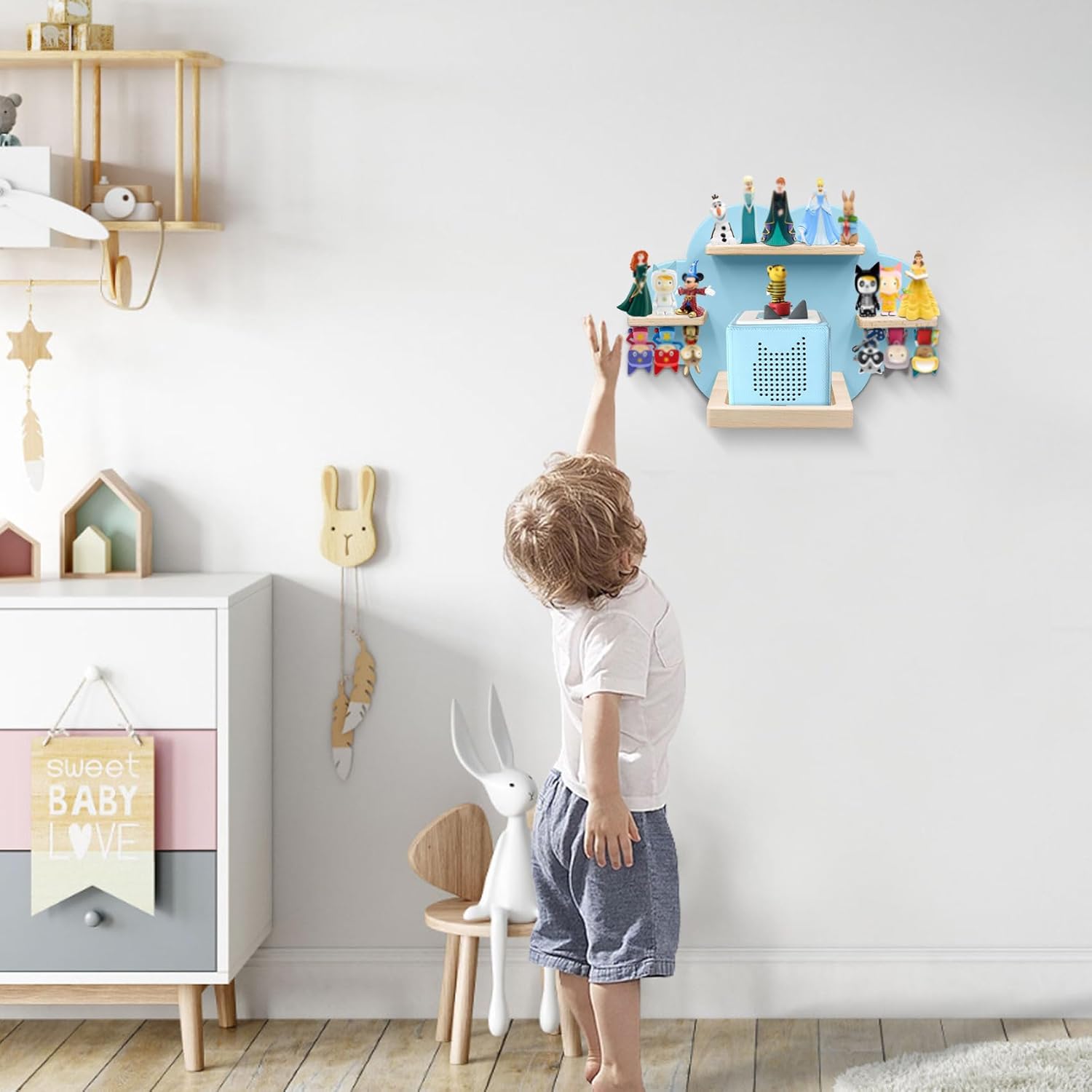 for TonieBox and Tonie Shelf Cloud,Tonies Storage for 12-20 Tonie Figures Characters Magnetic Wall Shelf for Tonies Toniebox, Charging Station (Blue)