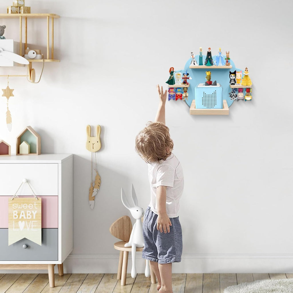 for TonieBox and Tonie Shelf Cloud,Tonies Storage for 12-20 Tonie Figures Characters Magnetic Wall Shelf for Tonies Toniebox, Charging Station (Blue)