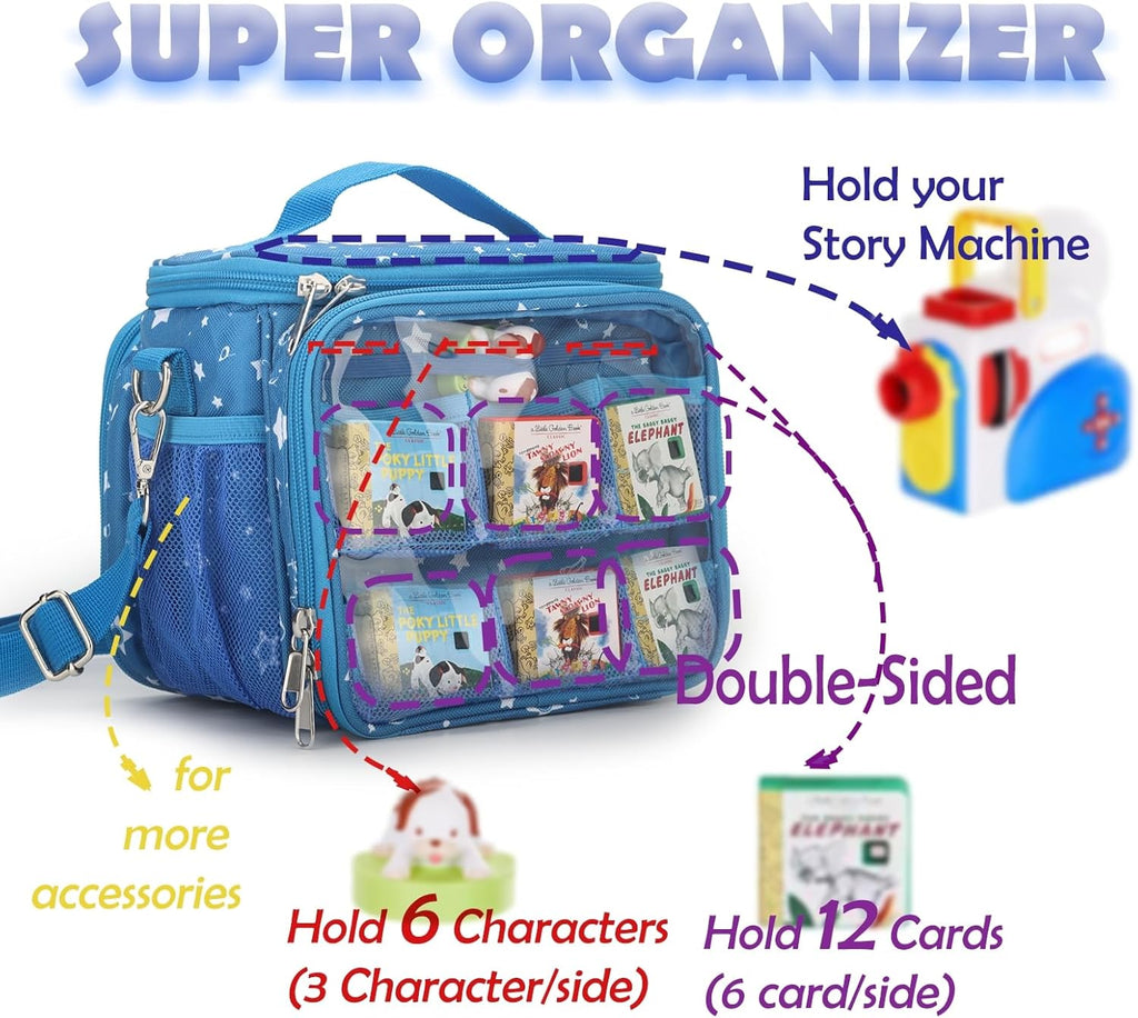 Carrying Case Compatible with Little Tikes Story Dream Machine Books Starter Set,Portable Storage Bag with Handle and Shoulder Strap for Storytime,Little Golden Book,Little Puppy Character (Blue)