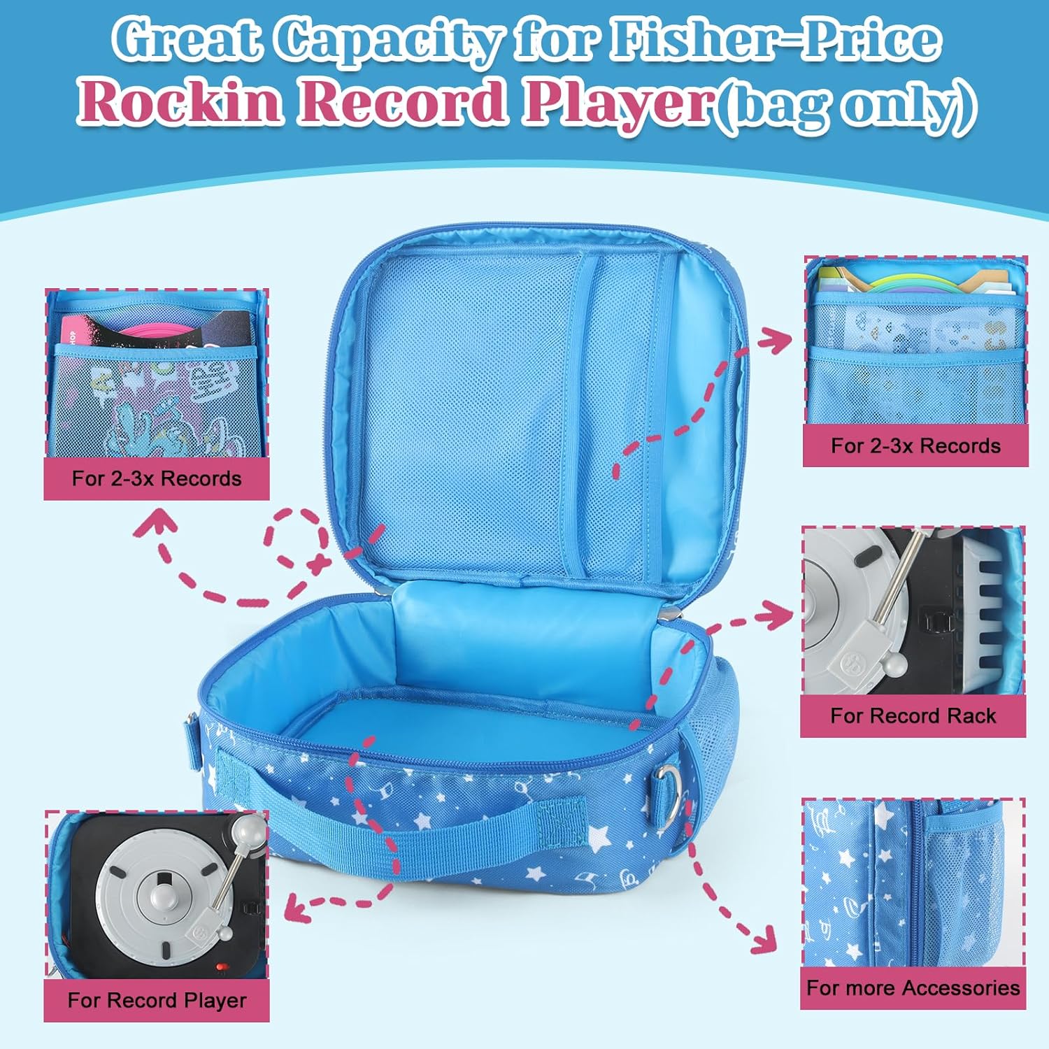 Carrying Case for Fisher-Price Musical Toy and Baby DJ Table,Portable Storage Bag with Handle for Kids Music (Blue)