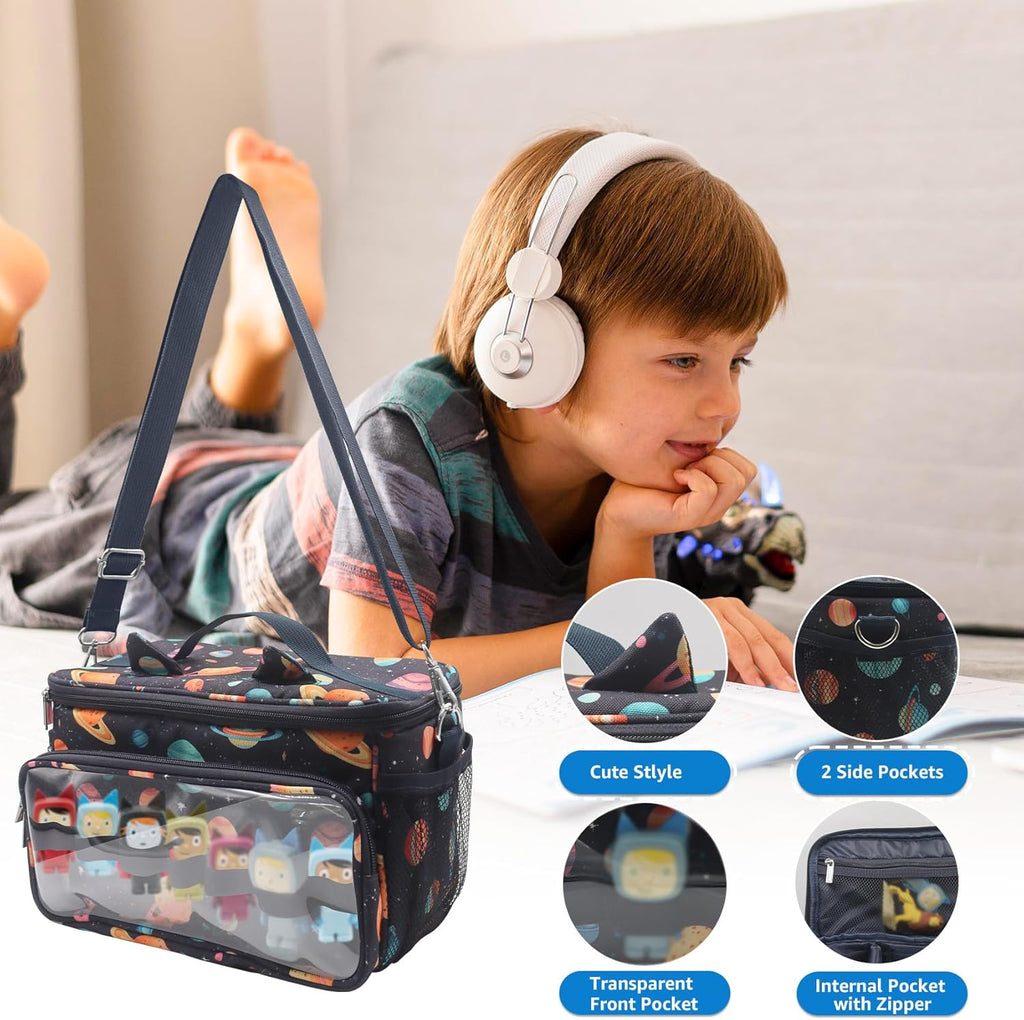 for Tonies Carrying Case, Toniebox Case for Tonies Figures,Tonie Characters, Tonies Storage and Organizer with Shoulder Strap,Tonies Box Starter Set,Tonies Headphones,Charging Station Bag (Black)