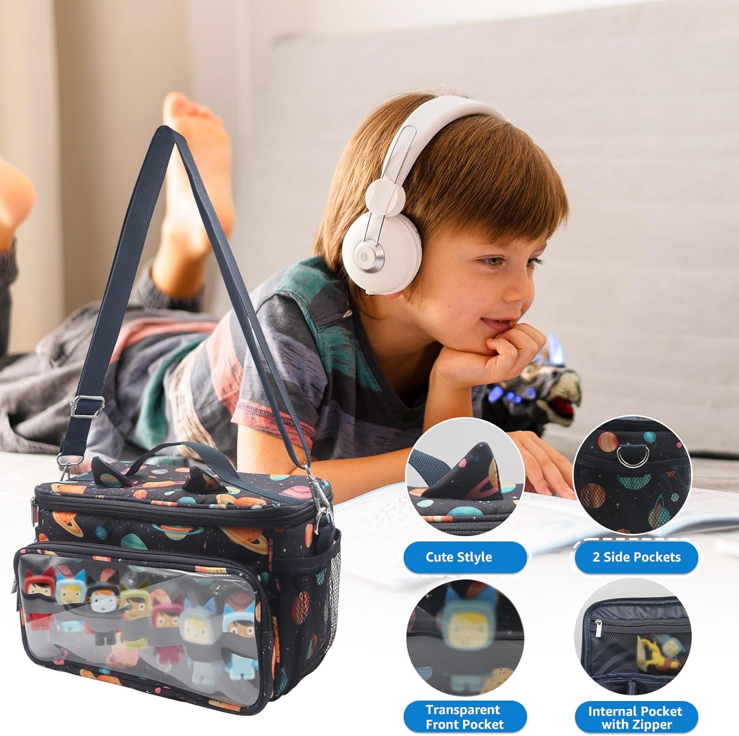 for Tonies Carrying Case, Toniebox Case for Tonies Figures,Tonie Characters, Tonies Storage and Organizer with Shoulder Strap,Tonies Box Starter Set,Tonies Headphones,Charging Station Bag (Black)