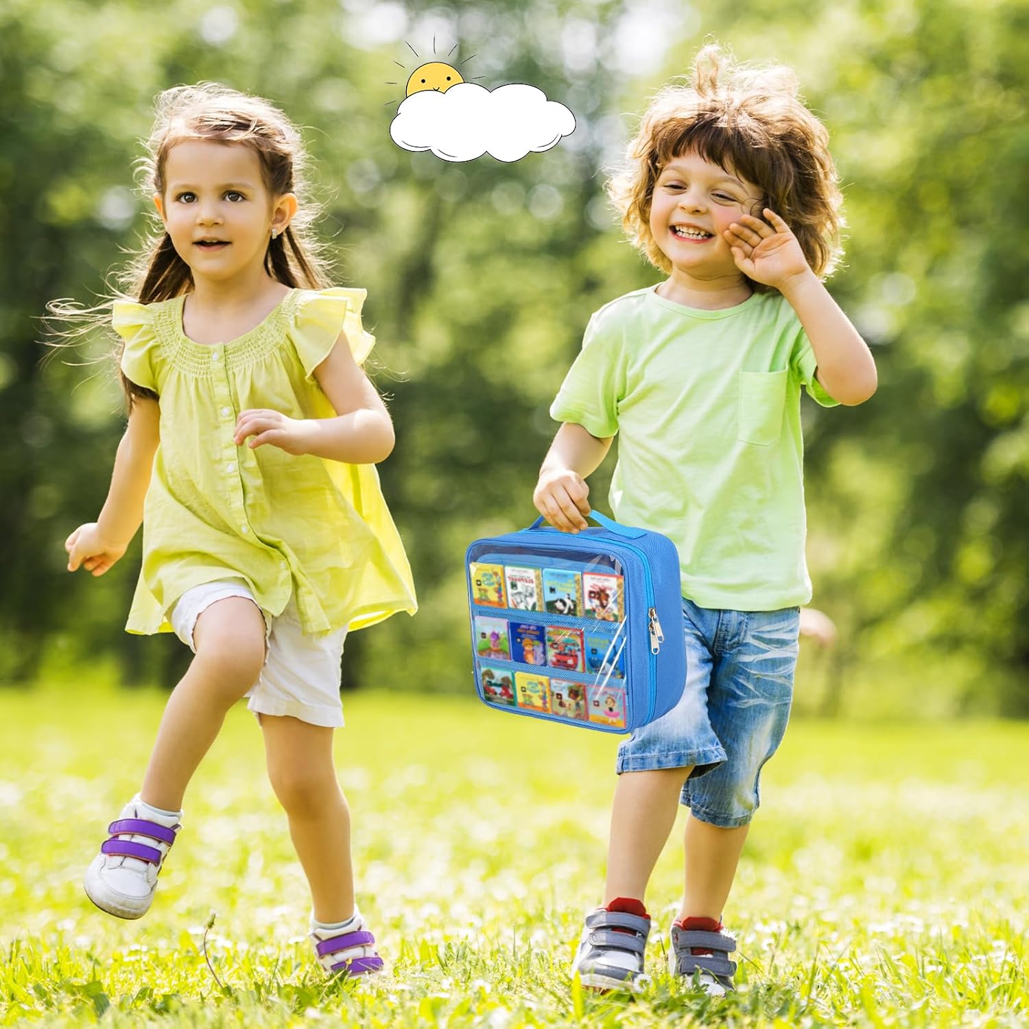 Carrying Case Compatible with Little Tikes Story Dream Machine Books Starter Set,Portable Storage Bag with Handle for Storytime,Little Golden Book,Little Puppy Character (Blue)