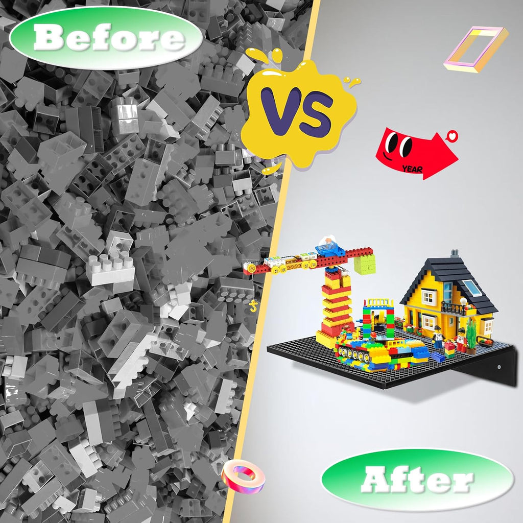 2 Pack Display Shelves for Building Bricks,Display Case Compatible with All Toy Block Brands -Acrylic Floating Shelf Display with Brick Building Baseplate, Figure Display Cabinet Wall Mount