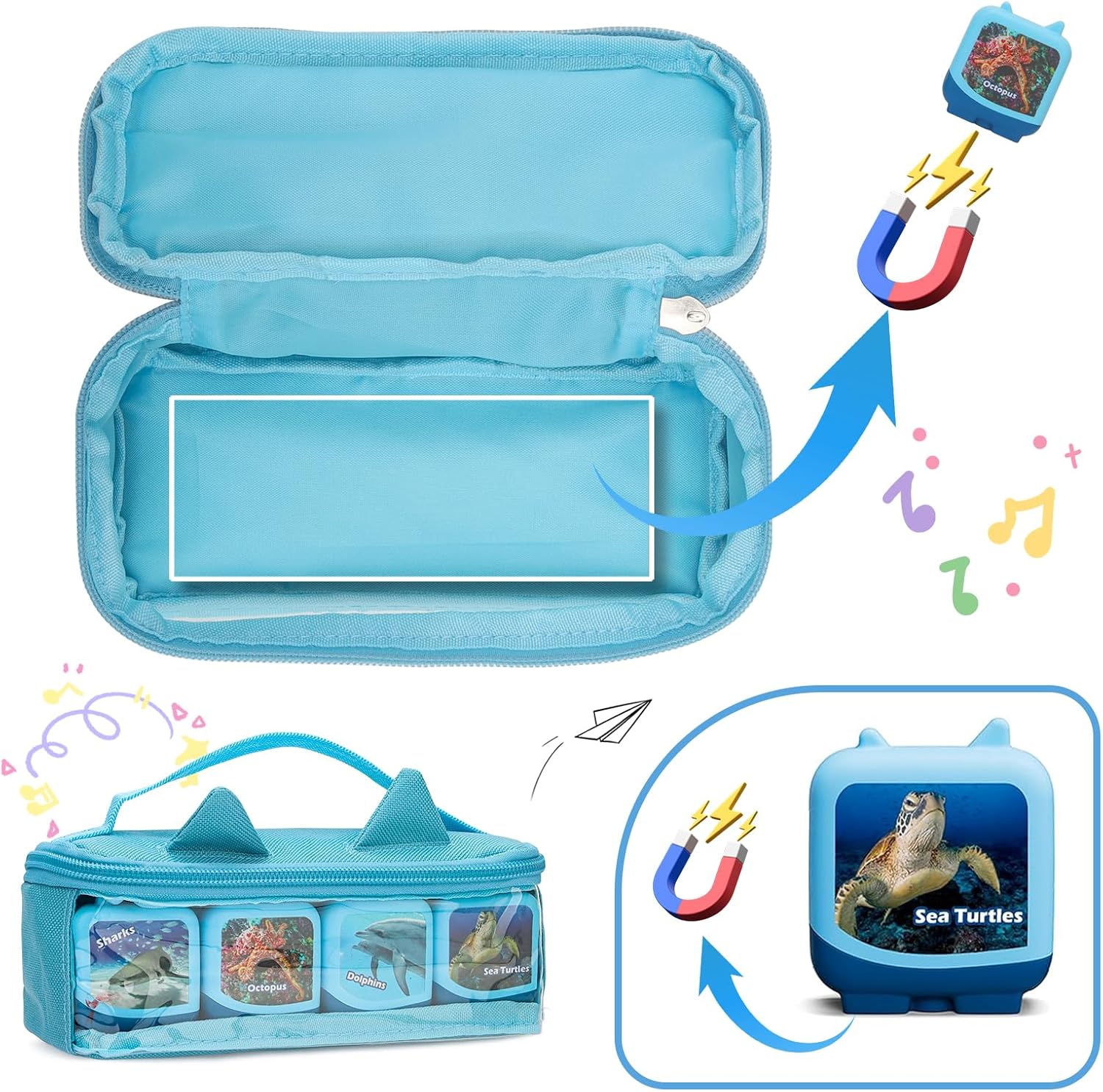 Carrying Case Compatible with Toniebox, Tonis Case Bag for Tonie Figures Characters,Tonies Marine Life Clever Set, Bag for 4-16 Tonie Characters, Storage Bag with Handle Bar(Blue)