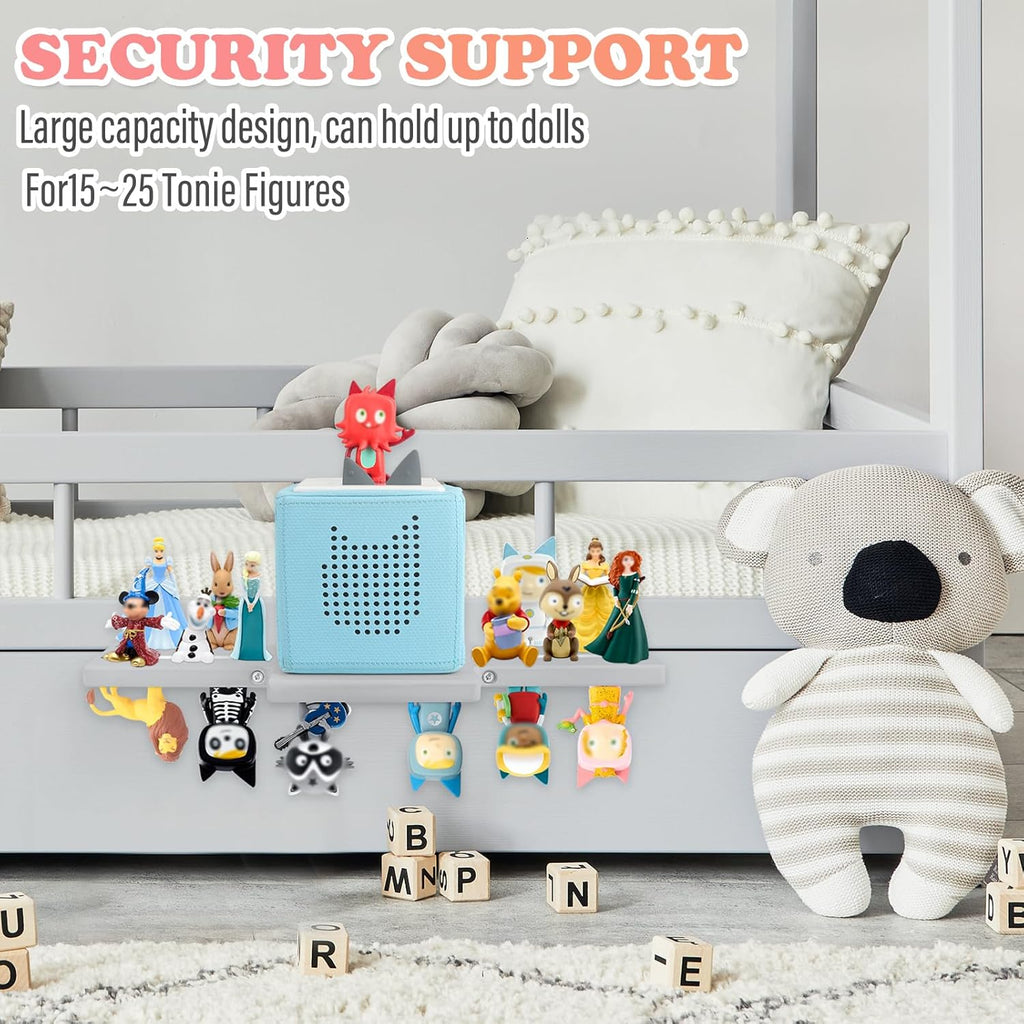 for Tonie Shelf,Tonies Storage for Toniebox 2/1,Tonies Magnetic Wall Shelf for Tonie Figures Characters,Wooden Hanging Shelf for Kids (Grey)