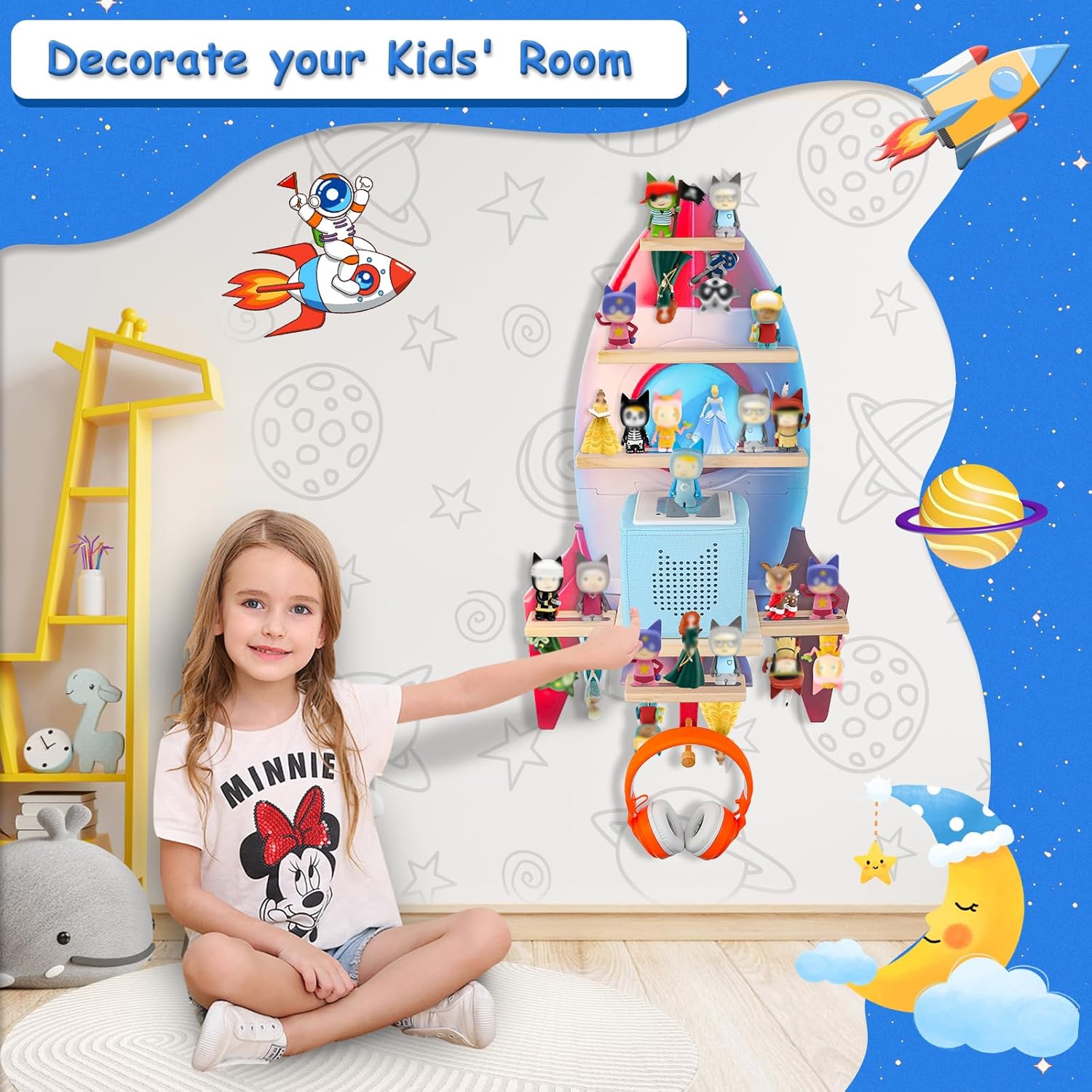 for Toniebox 2/1, Tonie Shelf Wall Mounted,Tonies Figures Tonies Storage,Magnetic Wooden Floating Shelves Compatible with Tonie Box Player Character for Children Room