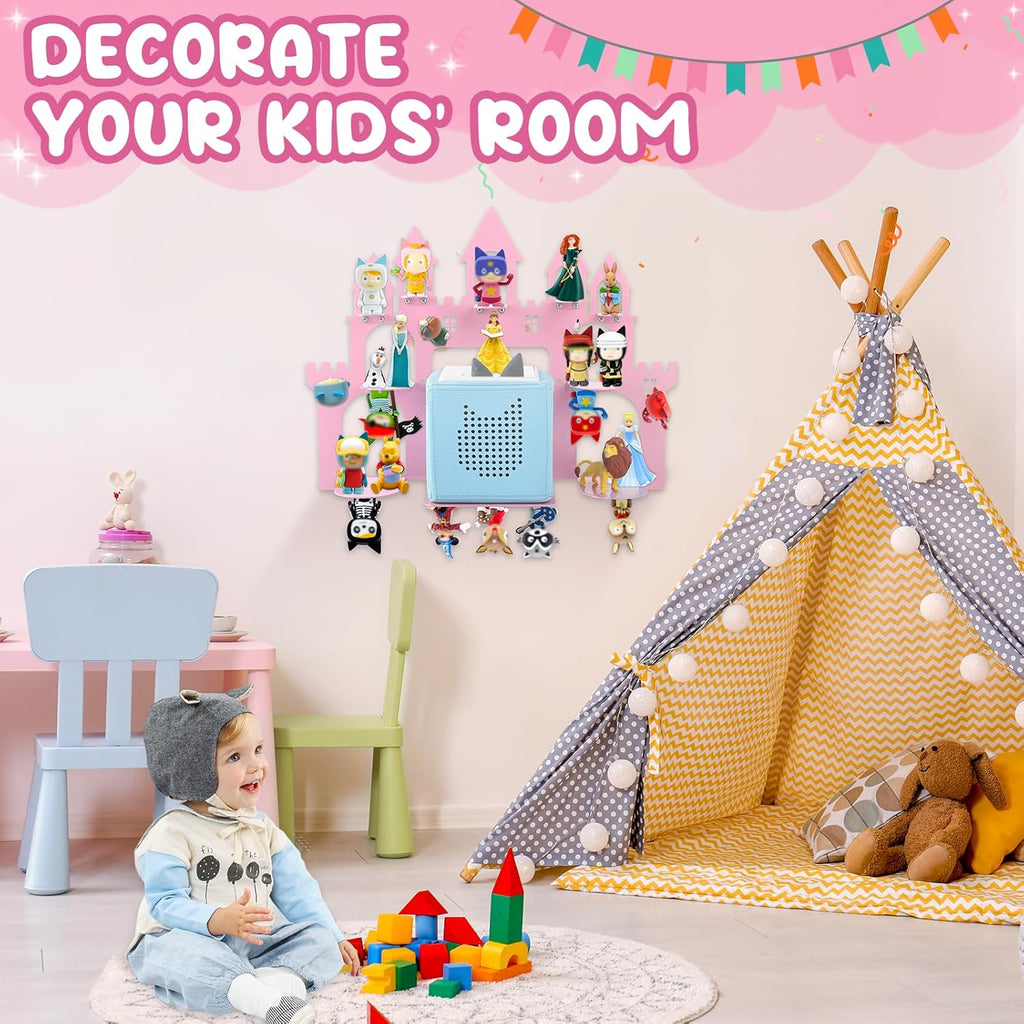 for Toniebox 2/1 Tonie Shelf Wall Mounted Set,Tonies Figures Tonies Storage,Magnetic Floating Shelves Compatible with Tonie Box Player Character for Kids Room Castle