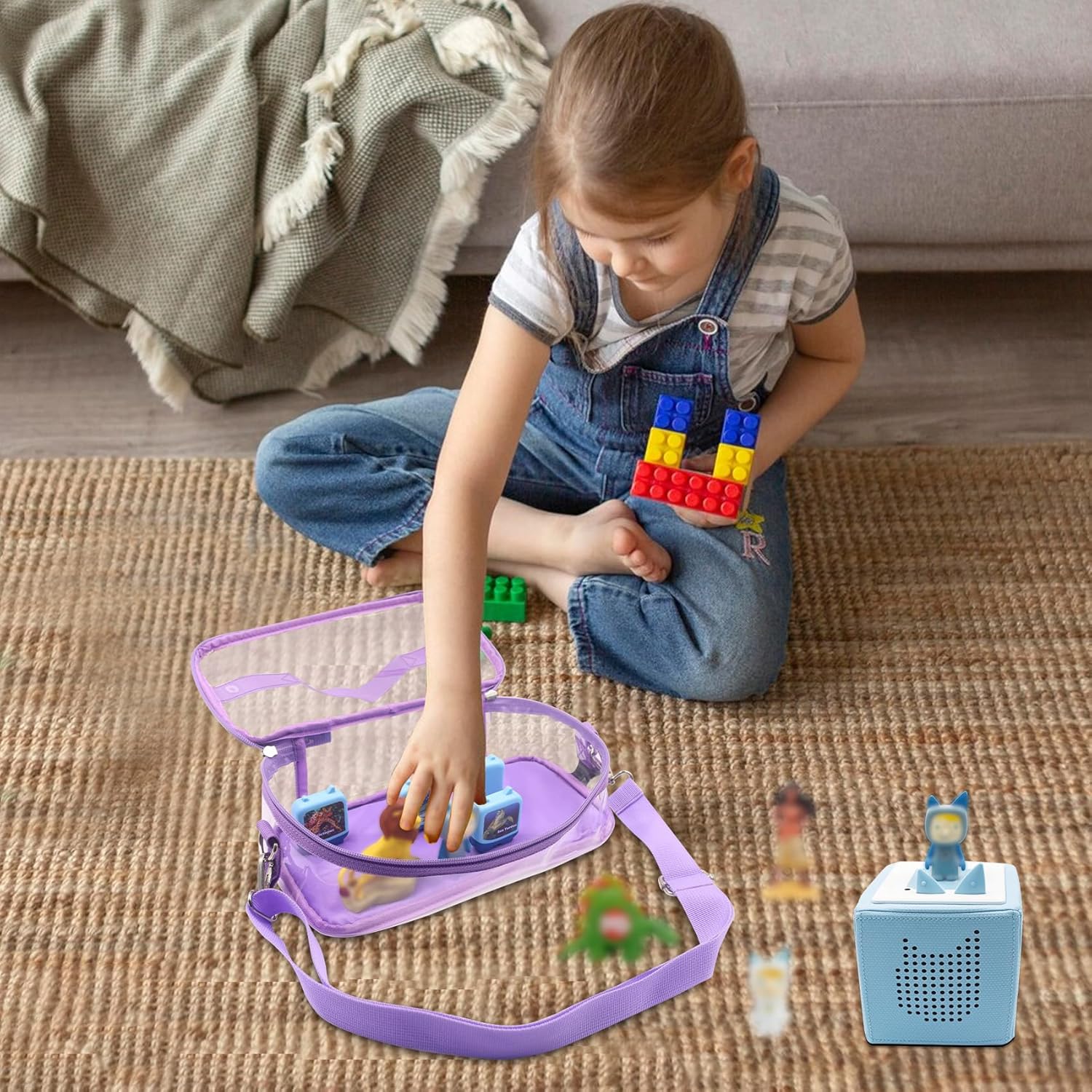 Carrying Case for Tonie Figures,Transparent Carrying Bag,Portable Storage Bag with Magnetic Base for 20-30 Tonie box Figures Characte Organizer (Purple)