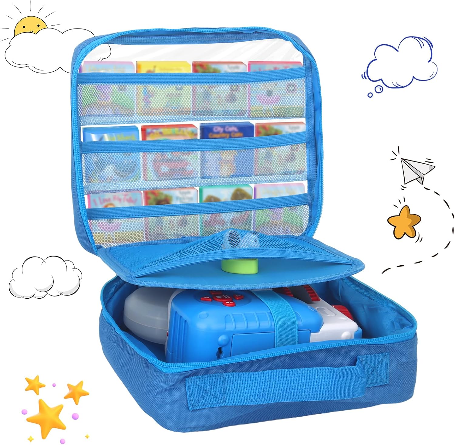 Carrying Case Compatible with Little Tikes Story Dream Machine Books Starter Set,Portable Storage Bag with Handle for Storytime,Little Golden Book,Little Puppy Character (Blue)