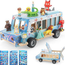 Kompatibel mit Tonies Holz-Ozean-Autoregal – Rollendes Display, fasst 15–25 Figuren, inklusive 35 Metallplatten + 3 Aufkleber