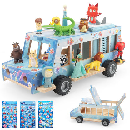 Kompatibel mit Tonies Holz-Ozean-Autoregal – Rollendes Display, fasst 15–25 Figuren, inklusive 35 Metallplatten + 3 Aufkleber