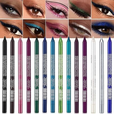 (🎁Last Day 49% OFF)14-Pack Eyeliner Pencil Waterproof Colored Gel Liners with Metallic & Shimmer Finishes Smudge-Proof